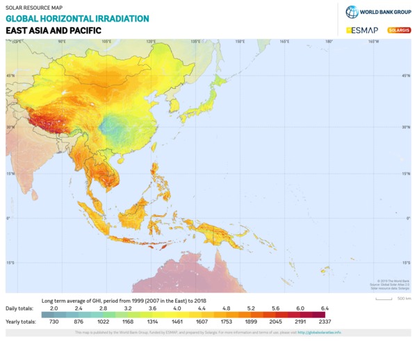 Global Horizontal Irradiation, East Asia and Pacific